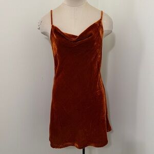 Olivaceous Medium Orange Velvet Mini Slip Dress ~ Festive Party Dance